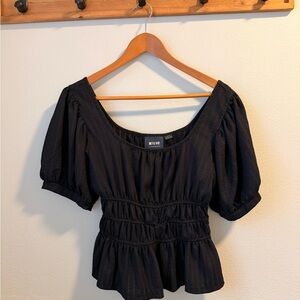 Anthropologie Maeve Black Puff Sleeve Blouse M